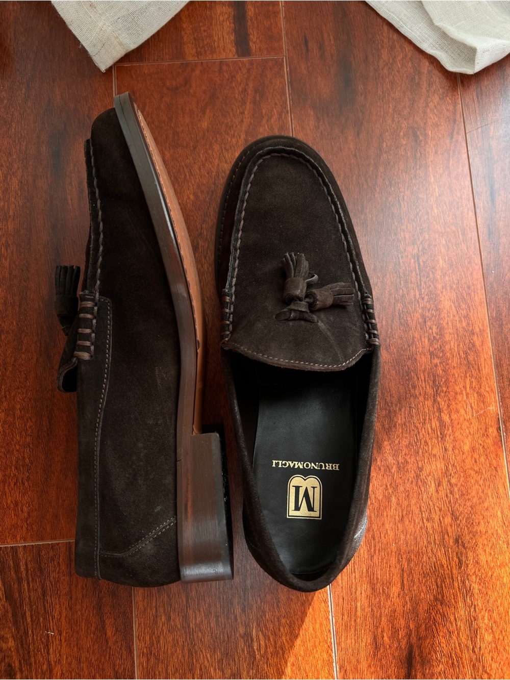 Bruno Magli Dark Brown Suede Tassel Loafers - Picture 2 of 4